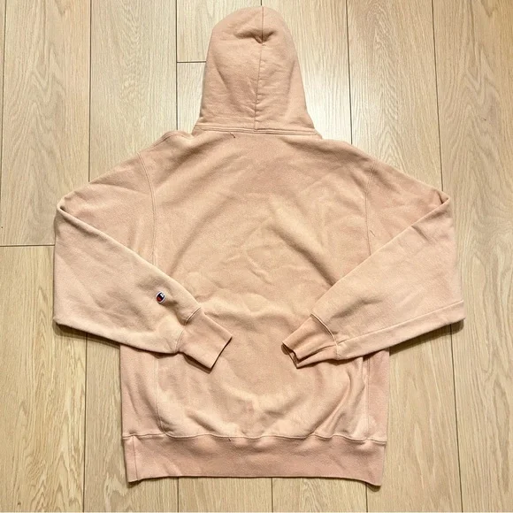 Champion Reverse Weave Hoodie Pink Peach Pullover Sweatshirt Tapered Medium - Picture 3 of 6